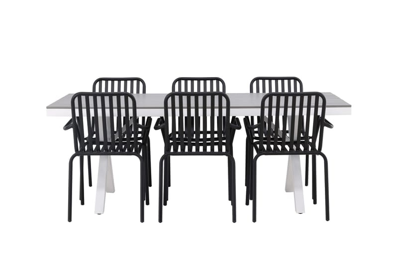 Garcia Matgrupp Utomhus 200 cm + 6 st Peking Karmstolar - Svart/Grå - Utemöbler - Utegrupp - Matgrupper utomhus