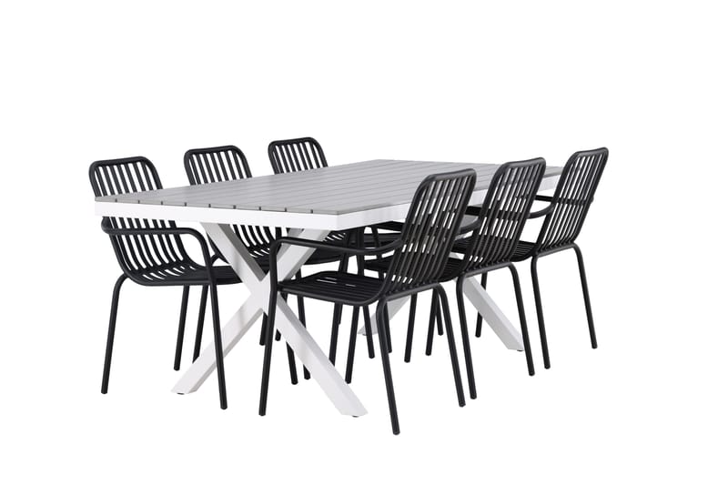 Garcia Matgrupp Utomhus 200 cm + 6 st Peking Karmstolar - Svart/Grå - Utemöbler - Utegrupp - Matgrupper utomhus