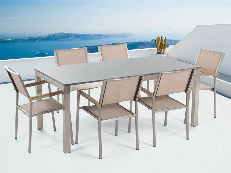 Grosseto Trädgårdsmöbelset Med Utebord+6 Utestolar, Beige
