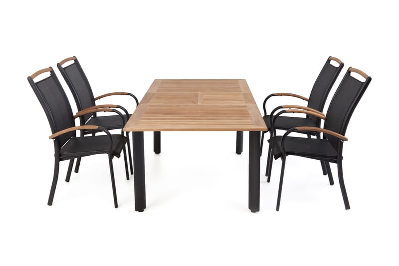 HILLERSTORP NYDALA Bord 96x150-200 + 4 Karmstolar Teak/Svart - Utemöbler - Utegrupp - Matgrupper utomhus