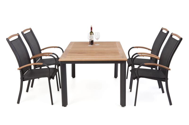 HILLERSTORP NYDALA Bord 96x150-200 + 4 Karmstolar Teak/Svart - Utemöbler - Utegrupp - Matgrupper utomhus