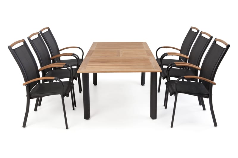 HILLERSTORP NYDALA Bord 96x150-200 + 6 Karmstolar Teak/Svart - Utemöbler - Utegrupp - Matgrupper utomhus