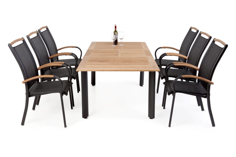 HILLERSTORP NYDALA Bord 96x150-200 + 6 Karmstolar Teak/Svart - Utemöbler - Utegrupp - Matgrupper utomhus