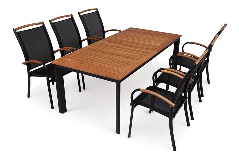 HILLERSTORP NYDALA Bord 96x150-200 + 6 Karmstolar Teak/Svart - Utemöbler - Utegrupp - Matgrupper utomhus