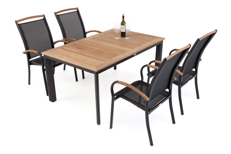 Hillerstorp Nydala Matgrupp 96x150-200 + 4 Karmstolar - Teak/Svart - Utemöbler - Utegrupp - Matgrupper utomhus