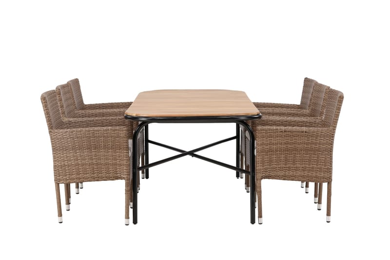 Holmbeck Matgrupp Utomhus 200 cm + 6 st Malina Karmstolar - Brun - Utemöbler - Utegrupp - Matgrupper utomhus