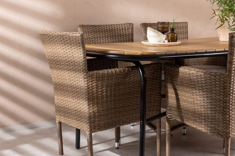 Holmbeck Matgrupp Utomhus 200 cm + 6 st Malina Karmstolar - Brun - Utemöbler - Utegrupp - Matgrupper utomhus