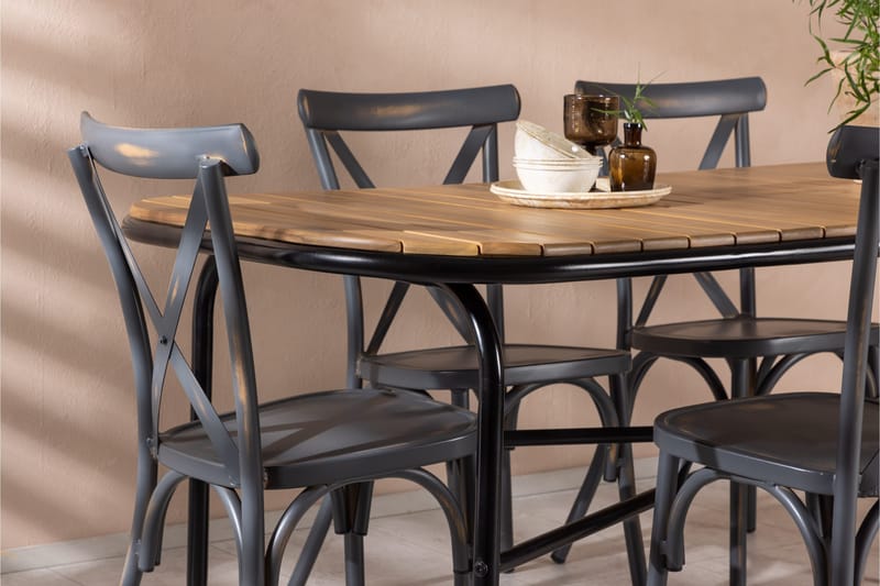 Holmbeck Matgrupp Utomhus 200 cm + 6 st Tablas Matstolar - Brun/Mörkgrå - Utemöbler - Utegrupp - Matgrupper utomhus