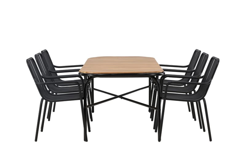 Holmbeck Matgrupp Utomhus 200 cm + 6 st Peking Karmstolar - Svart/Brun - Utemöbler - Utegrupp - Matgrupper utomhus