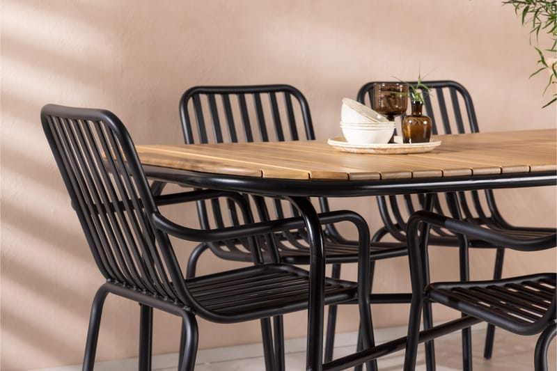 Holmbeck Matgrupp Utomhus 200 cm + 6 st Peking Karmstolar - Svart/Brun - Utemöbler - Utegrupp - Matgrupper utomhus