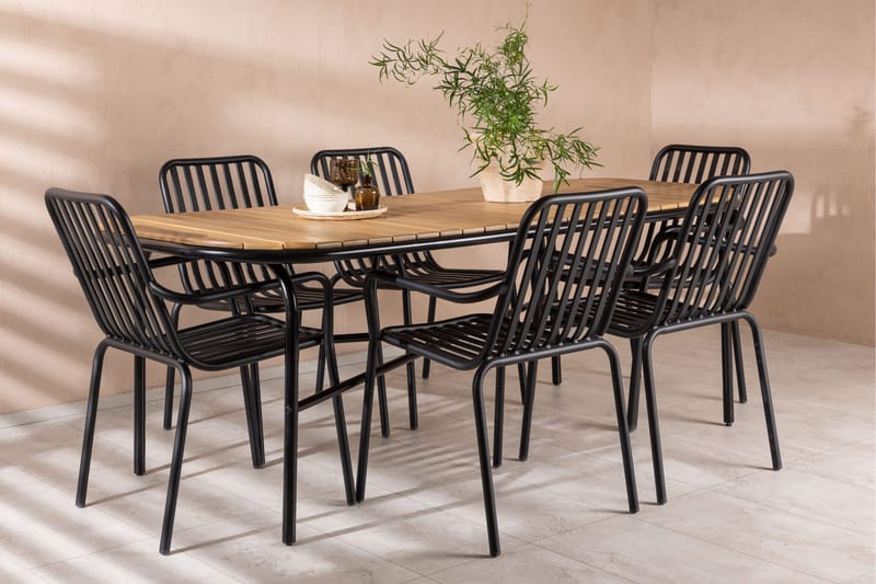 Holmbeck Matgrupp Utomhus 200 cm + 6 st Peking Karmstolar - Svart/Brun - Utemöbler - Utegrupp - Matgrupper utomhus