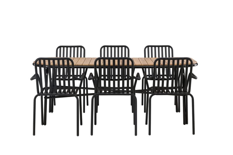 Holmbeck Matgrupp Utomhus 200 cm + 6 st Peking Karmstolar - Svart/Brun - Utemöbler - Utegrupp - Matgrupper utomhus