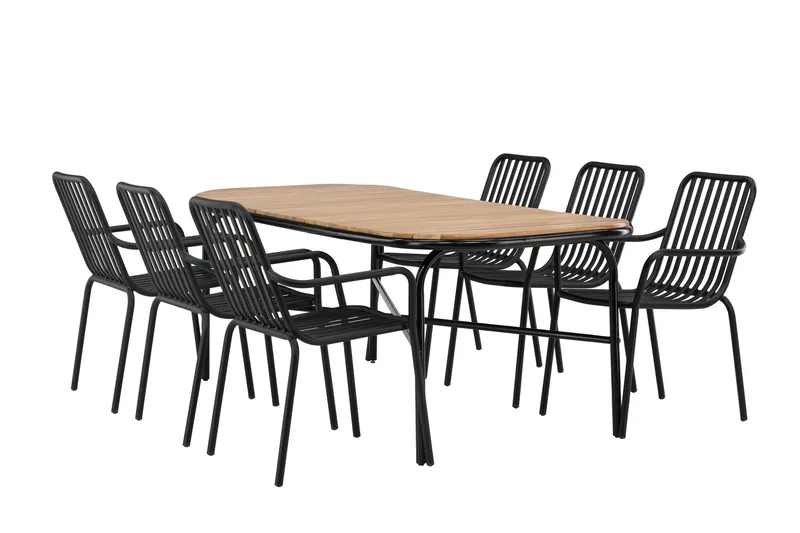 Holmbeck Matgrupp Utomhus 200 cm + 6 st Peking Karmstolar, Svart/Brun