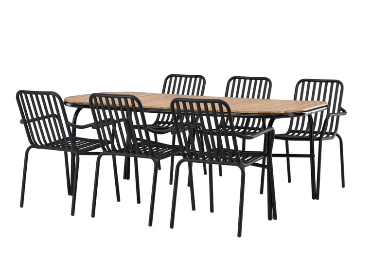 Holmbeck Matgrupp Utomhus 200 cm + 6 st Peking Karmstolar - Svart/Brun - Utemöbler - Utegrupp - Matgrupper utomhus