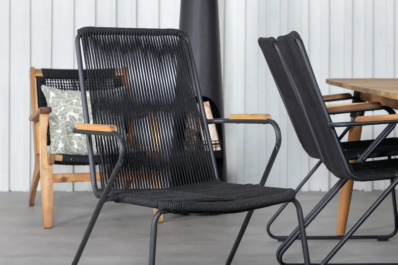 Julian Matgrupp 210cm + 6 Bois Karmstolar Svart/Grå - Svart/Grå - Utemöbler - Utegrupp - Matgrupper utomhus