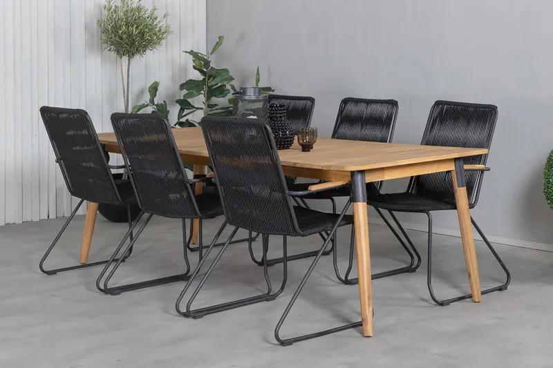 Julian Matgrupp 210cm + 6 Bois Karmstolar Svart/Grå - Svart/Grå - Utemöbler - Utegrupp - Matgrupper utomhus