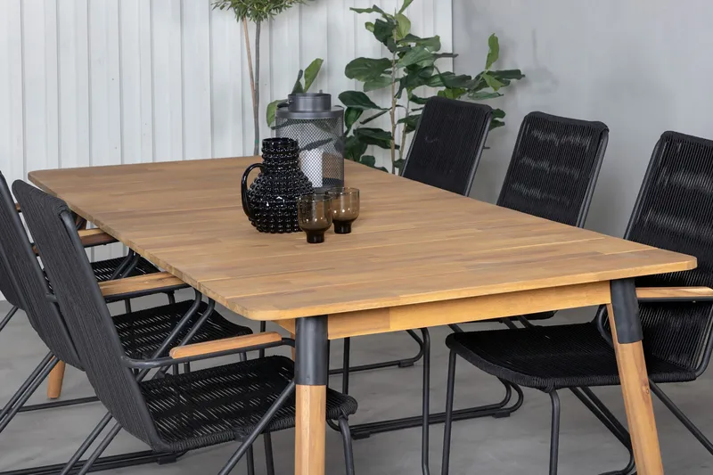 Julian Matgrupp 210cm + 6 Bois Karmstolar Svart/Grå - Svart/Grå - Utemöbler - Utegrupp - Matgrupper utomhus