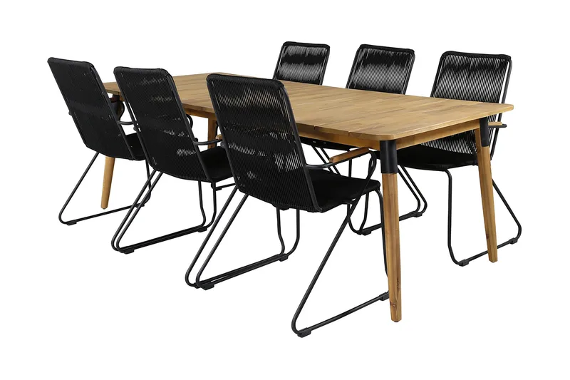 Julian Matgrupp 210cm + 6 Bois Karmstolar Svart/Grå - Svart/Grå - Utemöbler - Utegrupp - Matgrupper utomhus
