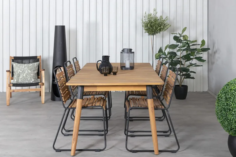 Julian Matgrupp 210cm + 6 Bois Matstolar Svart/Grå - Svart/Grå - Utemöbler - Utegrupp - Matgrupper utomhus