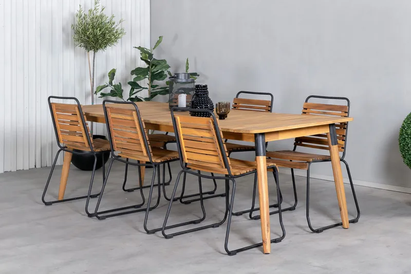 Julian Matgrupp 210cm + 6 Bois Matstolar Svart/Grå - Svart/Grå - Utemöbler - Utegrupp - Matgrupper utomhus