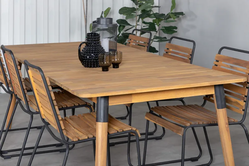 Julian Matgrupp 210cm + 6 Bois Matstolar Svart/Grå - Svart/Grå - Utemöbler - Utegrupp - Matgrupper utomhus