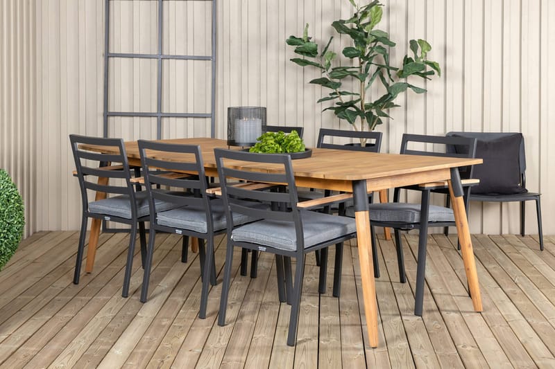 Julian Matgrupp 210cm + 6 Brasilia Karmstolar Svart/Grå - Svart/Grå - Utemöbler - Utegrupp - Matgrupper utomhus