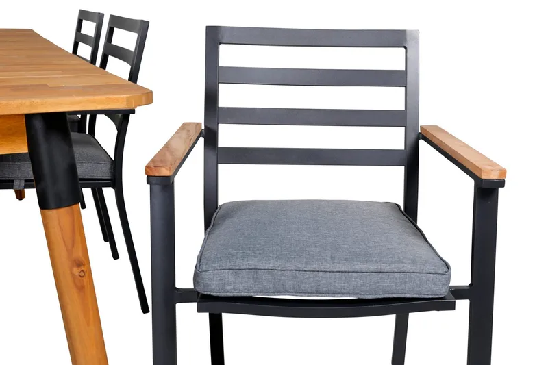 Julian Matgrupp 210cm + 6 Brasilia Karmstolar Svart/Grå - Svart/Grå - Utemöbler - Utegrupp - Matgrupper utomhus