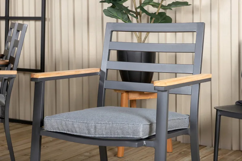 Julian Matgrupp 210cm + 6 Brasilia Karmstolar Svart/Grå - Svart/Grå - Utemöbler - Utegrupp - Matgrupper utomhus