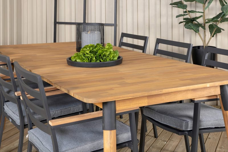 Julian Matgrupp 210cm + 6 Brasilia Karmstolar Svart/Grå - Svart/Grå - Utemöbler - Utegrupp - Matgrupper utomhus