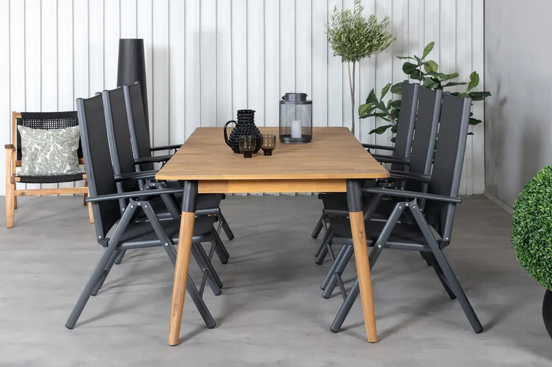 Julian Matgrupp 210cm + 6 Break Positionsstolar Svart - Svart - Utemöbler - Utegrupp - Matgrupper utomhus