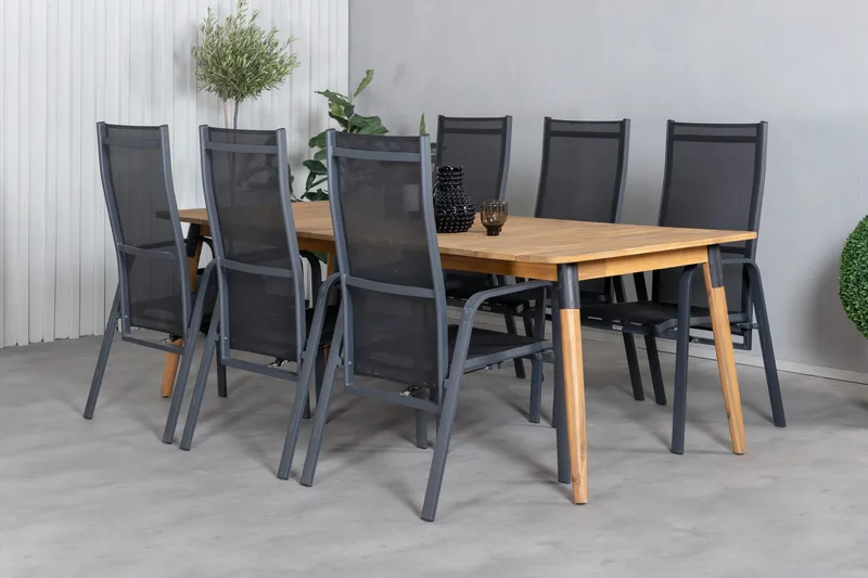 Julian Matgrupp 210cm + 6 Copacabana Reclinerstolar Svart/Br - Svart/Brun - Utemöbler - Utegrupp - Matgrupper utomhus