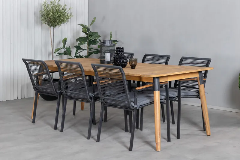 Julian Matgrupp 210cm + 6 Dallas Matstolar Svart/natur - Svart/Natur - Utemöbler - Utegrupp - Matgrupper utomhus