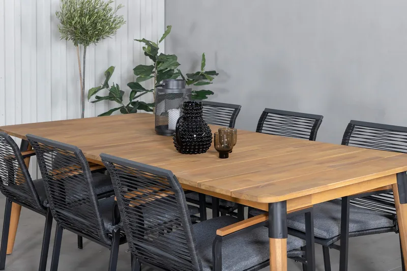 Julian Matgrupp 210cm + 6 Dallas Matstolar Svart/natur - Svart/Natur - Utemöbler - Utegrupp - Matgrupper utomhus