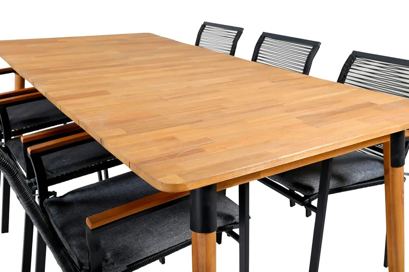 Julian Matgrupp 210cm + 6 Dallas Matstolar Svart/natur - Svart/Natur - Utemöbler - Utegrupp - Matgrupper utomhus