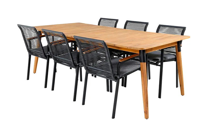 Julian Matgrupp 210cm + 6 Dallas Matstolar Svart/natur - Svart/Natur - Utemöbler - Utegrupp - Matgrupper utomhus