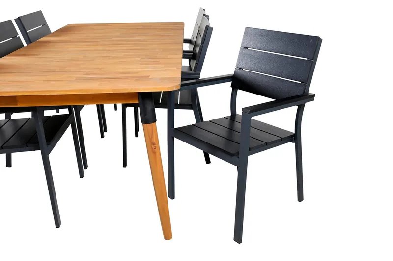 Julian Matgrupp 210cm + 6 Levels Stapelbara Matstolar Svart/ - Svart/Brun - Utemöbler - Utegrupp - Matgrupper utomhus