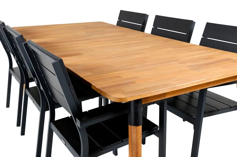 Julian Matgrupp 210cm + 6 Levels Stapelbara Matstolar Svart/ - Svart/Brun - Utemöbler - Utegrupp - Matgrupper utomhus