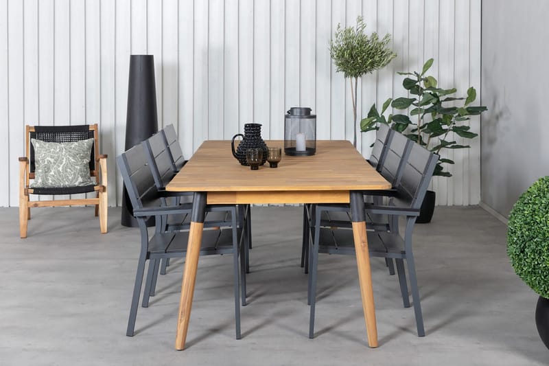 Julian Matgrupp 210cm + 6 Levels Stapelbara Matstolar Svart/ - Svart/Brun - Utemöbler - Utegrupp - Matgrupper utomhus