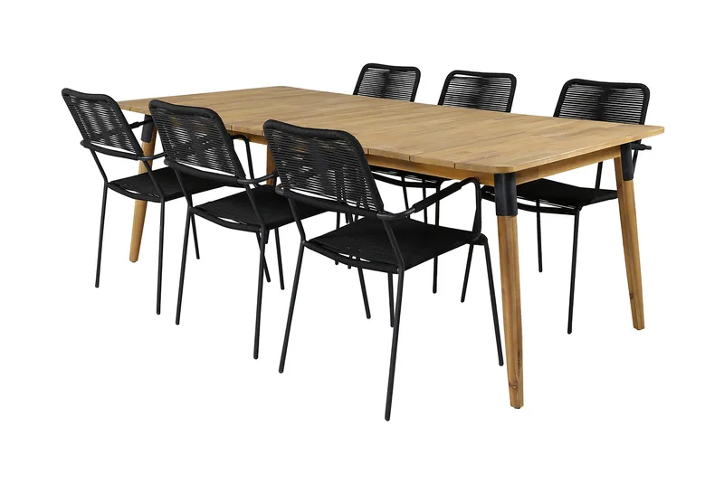 Julian Matgrupp 210cm + 6 Lindos Karmstolar Svart/natur - Svart/Natur - Utemöbler - Utegrupp - Matgrupper utomhus