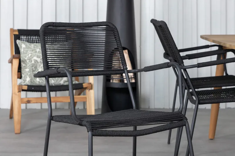 Julian Matgrupp 210cm + 6 Lindos Karmstolar Svart/natur - Svart/Natur - Utemöbler - Utegrupp - Matgrupper utomhus