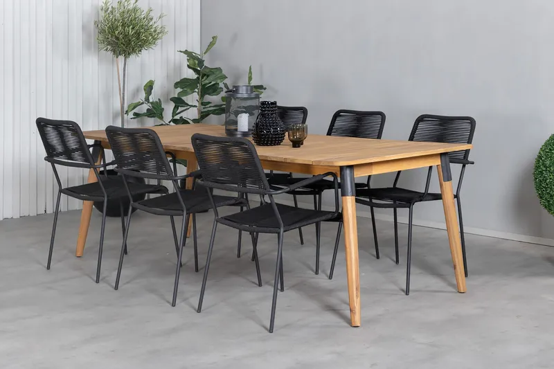 Julian Matgrupp 210cm + 6 Lindos Karmstolar Svart/natur - Svart/Natur - Utemöbler - Utegrupp - Matgrupper utomhus
