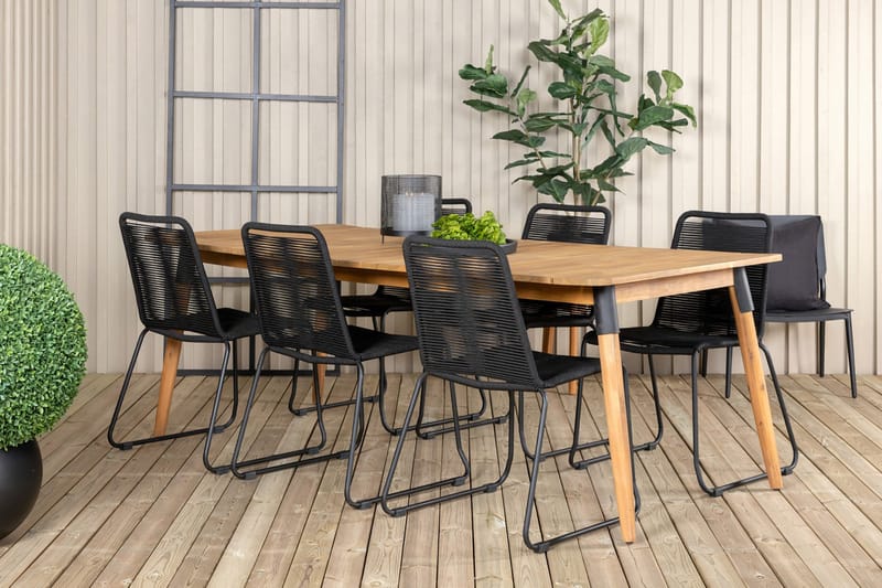 Julian Matgrupp 210cm + 6 Lindos Stapelbara Matstolar Brun/V - Brun/Vit - Utemöbler - Utegrupp - Matgrupper utomhus