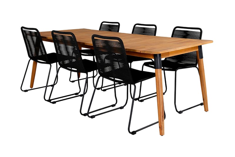 Julian Matgrupp 210cm + 6 Lindos Stapelbara Matstolar Brun/V - Brun/Vit - Utemöbler - Utegrupp - Matgrupper utomhus