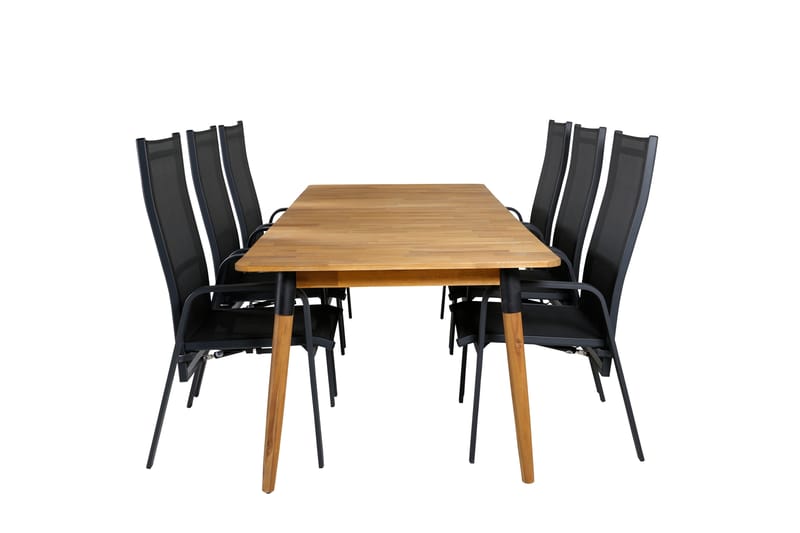 Julian Matgrupp Utomhus 210cm + 6 Copacabana Reclinerstolar - Svart/Brun - Utemöbler - Utegrupp - Matgrupper utomhus