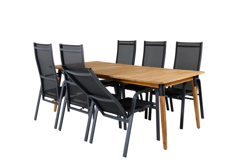 Julian Matgrupp Utomhus 210cm + 6 Copacabana Reclinerstolar - Svart/Brun - Utemöbler - Utegrupp - Matgrupper utomhus