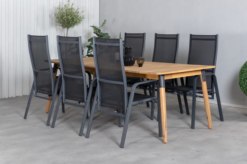 Julian Matgrupp Utomhus 210cm + 6 Copacabana Reclinerstolar - Svart/Brun - Utemöbler - Utegrupp - Matgrupper utomhus