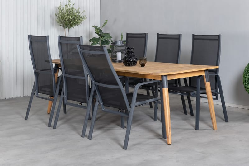 Julian Matgrupp Utomhus 210cm + 6 Copacabana Reclinerstolar - Svart/Brun - Utemöbler - Utegrupp - Matgrupper utomhus