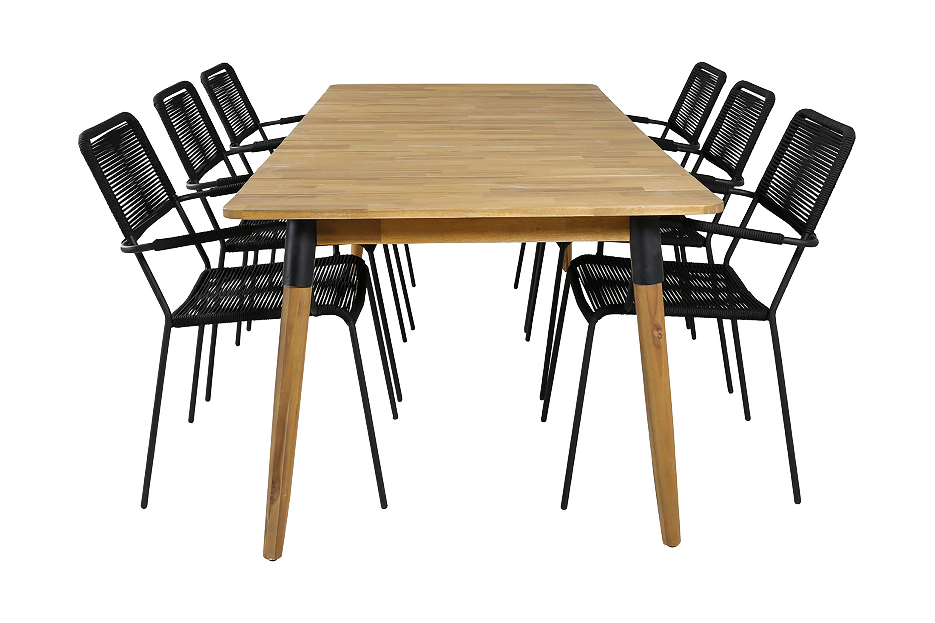 julian matgrupp utomhus 210cm + 6 lindos karmstolar - svart/natur