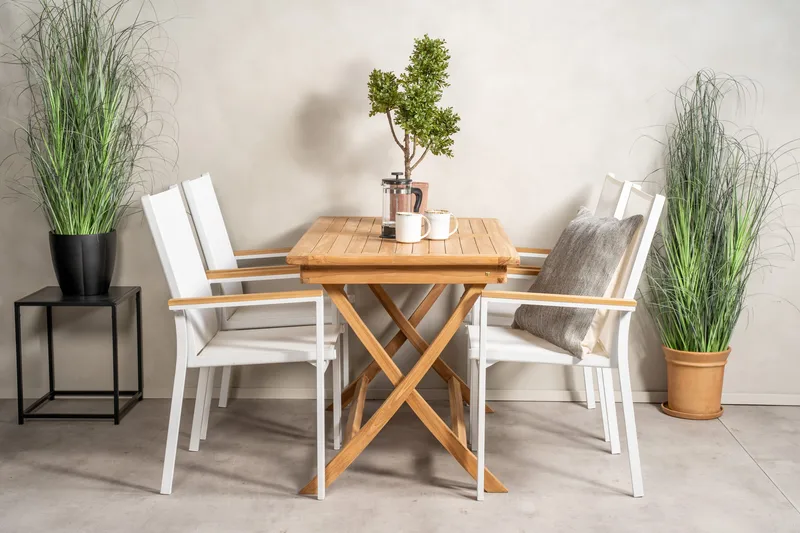 Kenya Matgrupp 120x70 cm + 4 Texas Chair - Vit/Brun - Utemöbler - Utegrupp - Matgrupper utomhus
