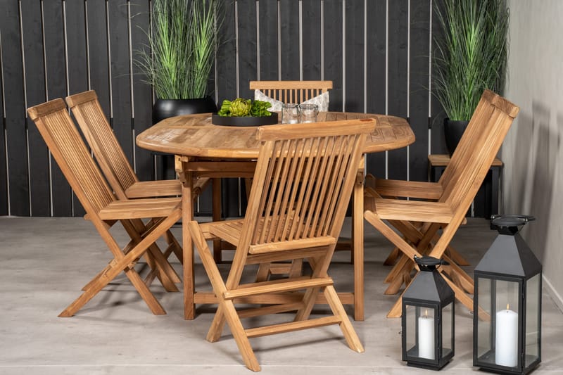 Kenya Matgrupp 180-240x120 cm + 6 Kenya Hopfällbar Stol - Brun - Utemöbler - Utegrupp - Matgrupper utomhus